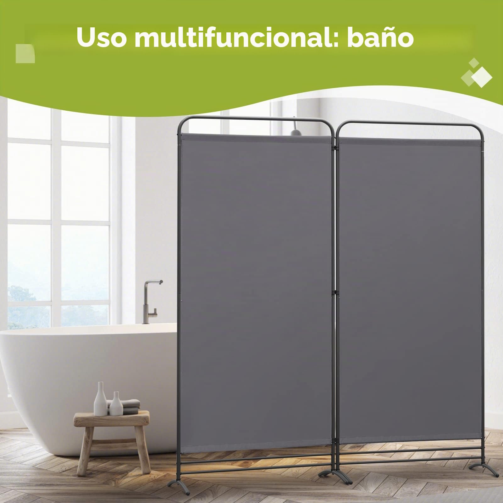 Angel Living Biombo Divisor de 2 Paneles,Separadores de Ambientes Biombos Separador,Biombos Exterior Jardin para Oficinas Balcón Dormitorio Jardín al Aire Libre, 162cm x 180cm Gris
