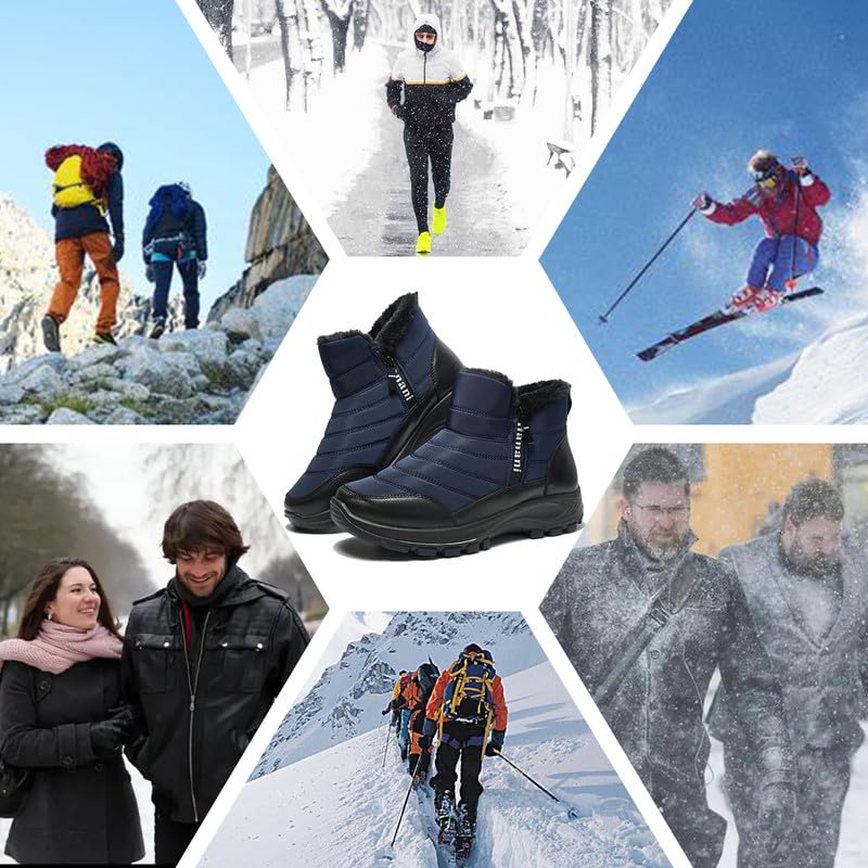 Image of Hanani Mens Winter Snow Boots Fur Lined Warm Ankle Boots Zipper Closure Waterproof Outdoor Boots Men's Lightweight Comfortable Shoes