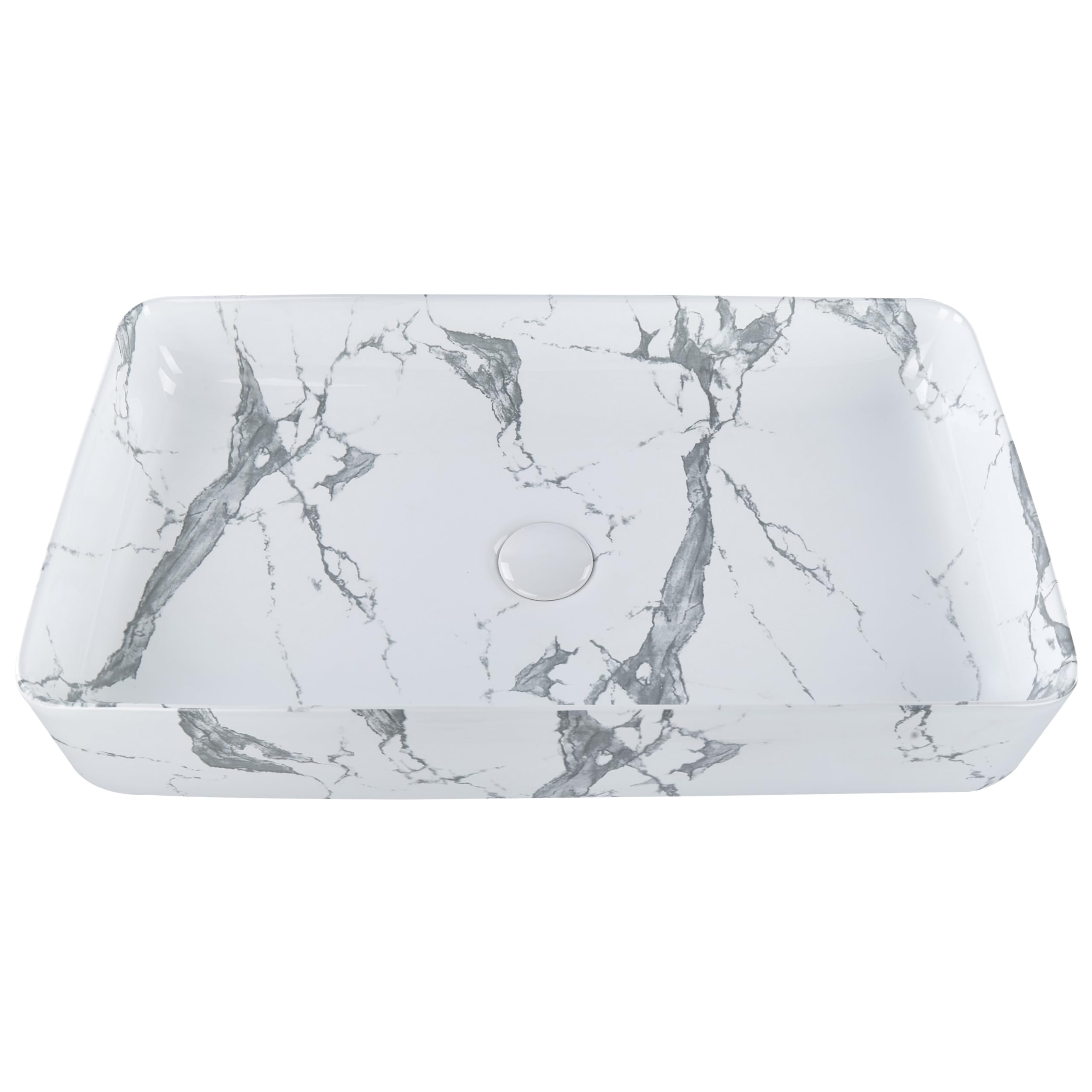 Lavabo Moderne en Céramique Effet Marbre 62 x 35 cm Forme Rectangulaire Blanc Ipala