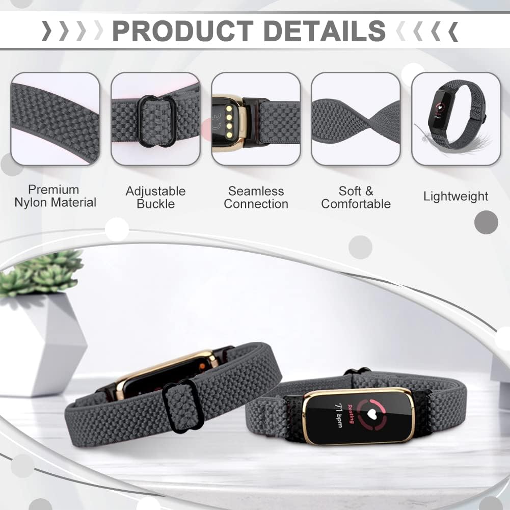 4 Pack Elastic Bands Compatible with Fitbit Luxe Bands, Soft Adjustable Nylon Sport Loop Stretchy Straps Replacement Wristband Women Men for Fitbit Luxe image 2