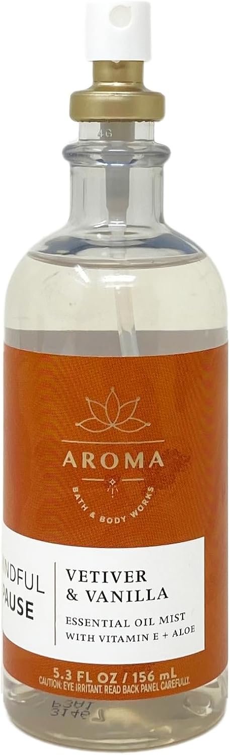 Bath & Body Works Aroma Mindful Pause VETIVER & Vanilla 2 Essential Oil Mist Set with a Creamy Rose Bar Soap