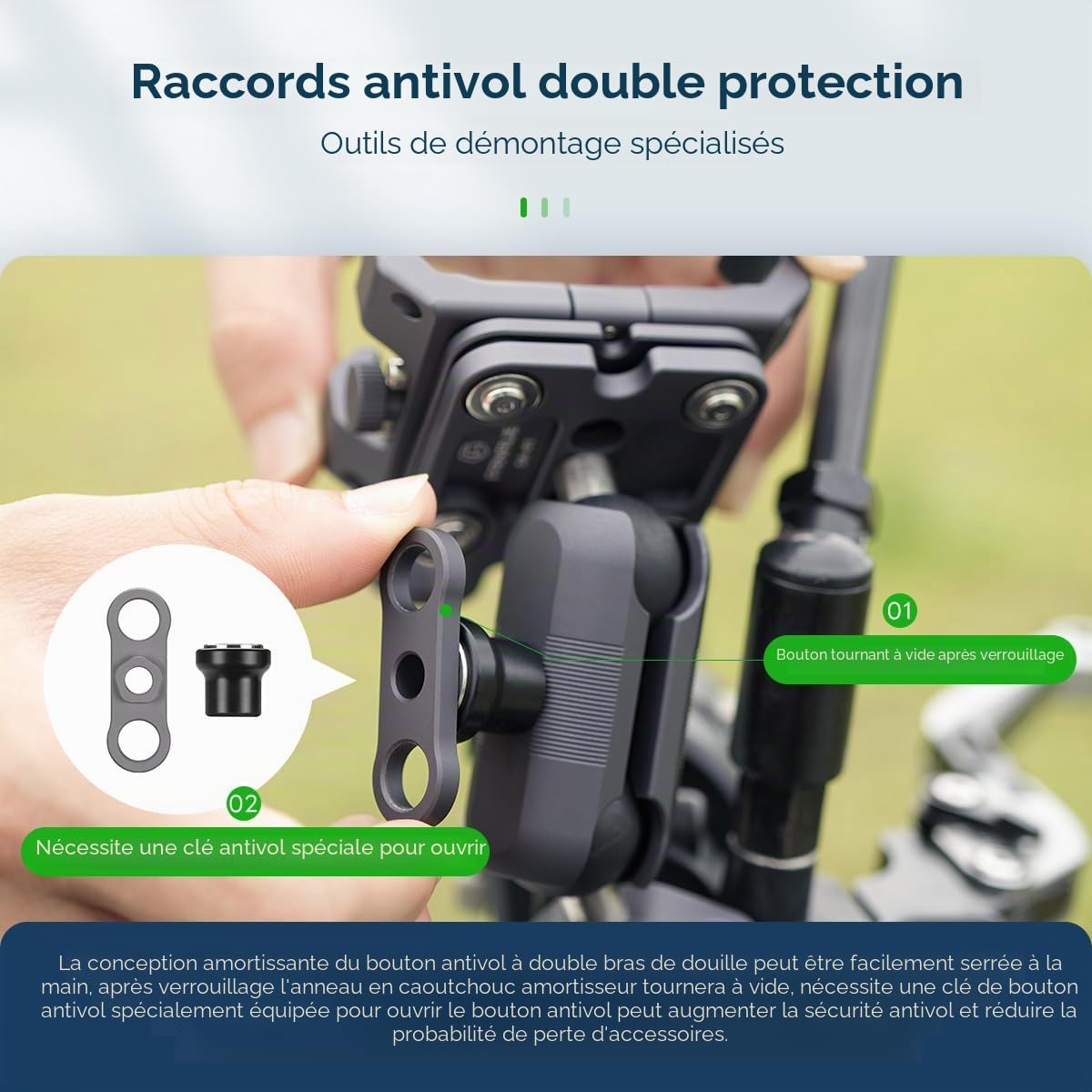 FANAUE Support de téléphone antivol en Aluminium pour vélo et Moto avec Amortisseur de Vibrations pour Guidon de vélo/VTT/UTV/Scooter, Compatible avec Les Supports RAM de Taille B, Bras Double Prise