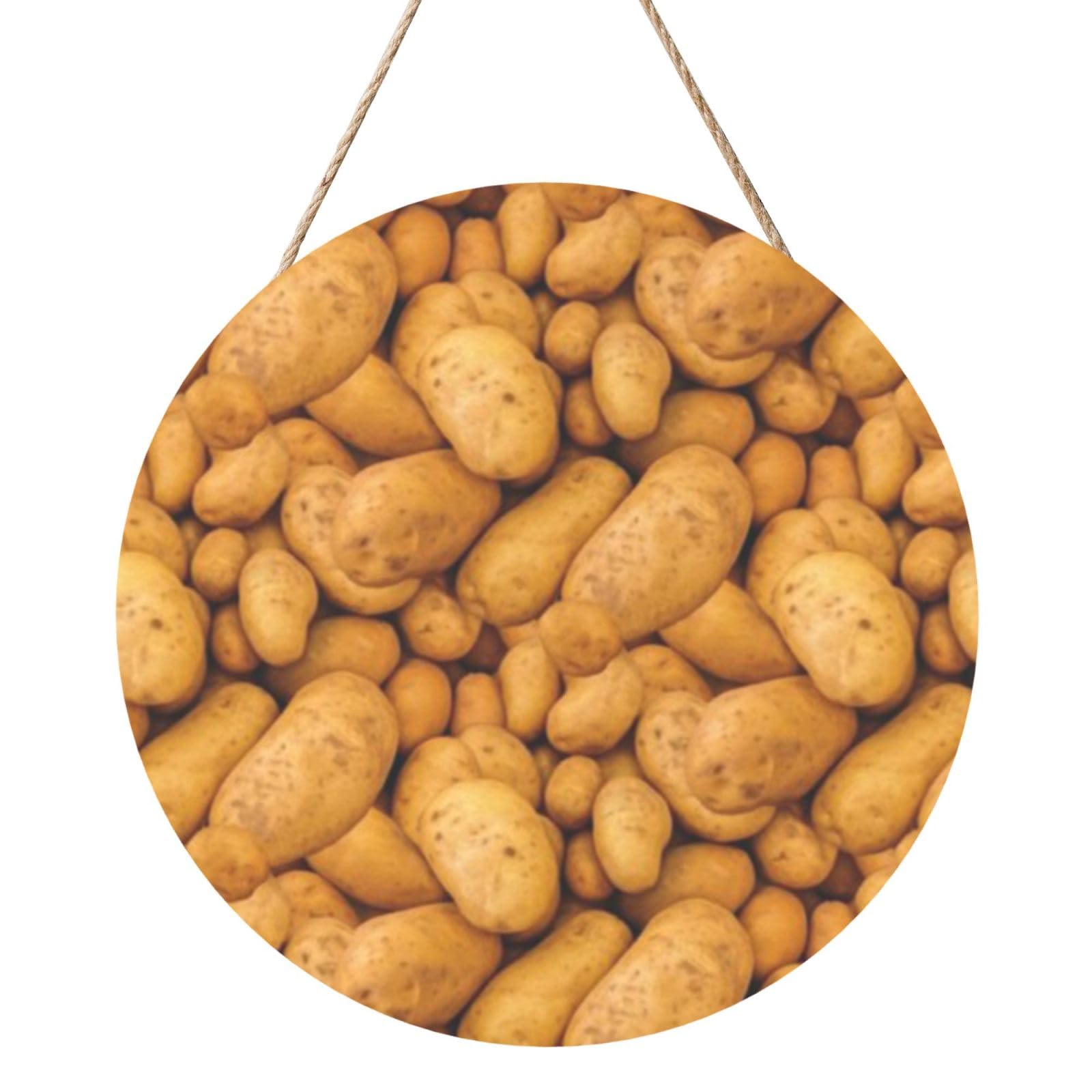 InOmak Have A Potato Painting Effect, Round Wood Panel Painting 12 in, Wall Hanging Painting For Home