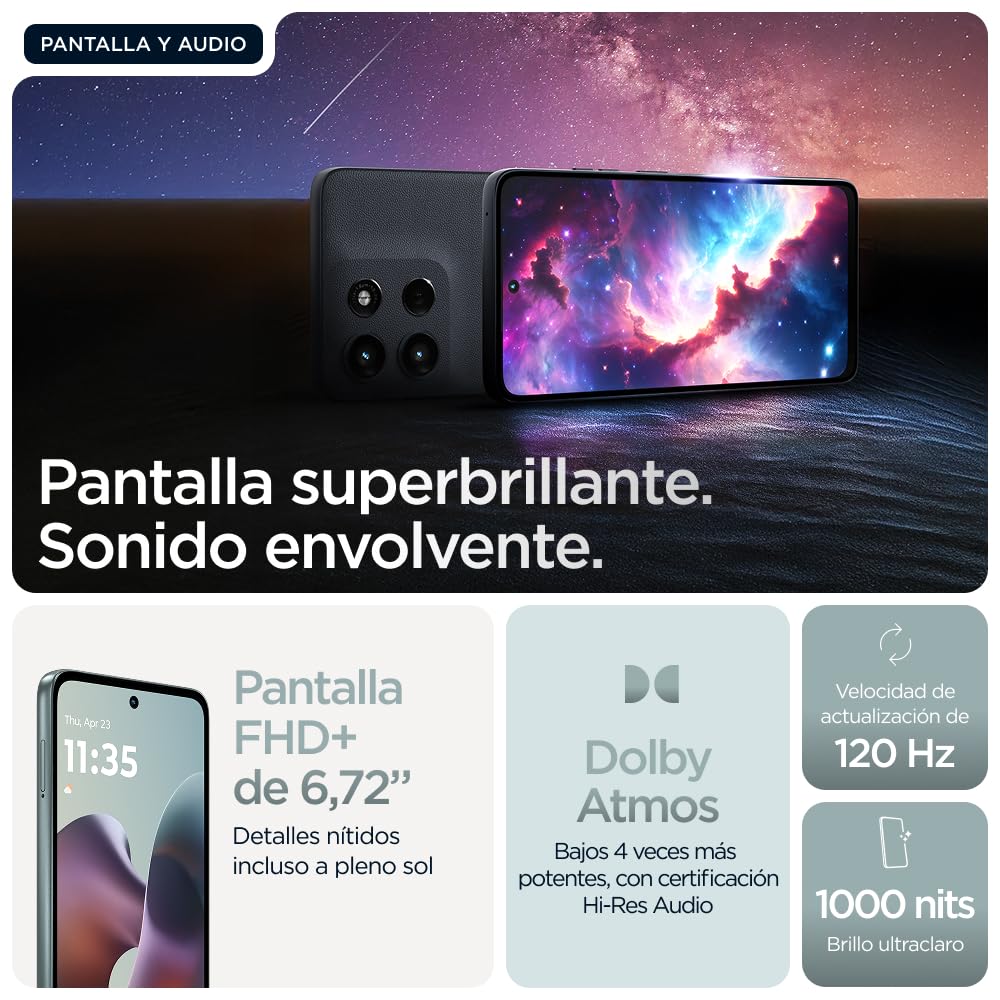 Moto g56 5G 24GB (8GB+16GB RAM Boost)/256GB Gris, Durabilidad Militar, IP68/69, Corning Gorilla® Glass 7i, Pantalla 6.72" Full HD+, Cámara 50 MP con Moto ai, Batería 5200 mAh,Carga TurboPower 30W