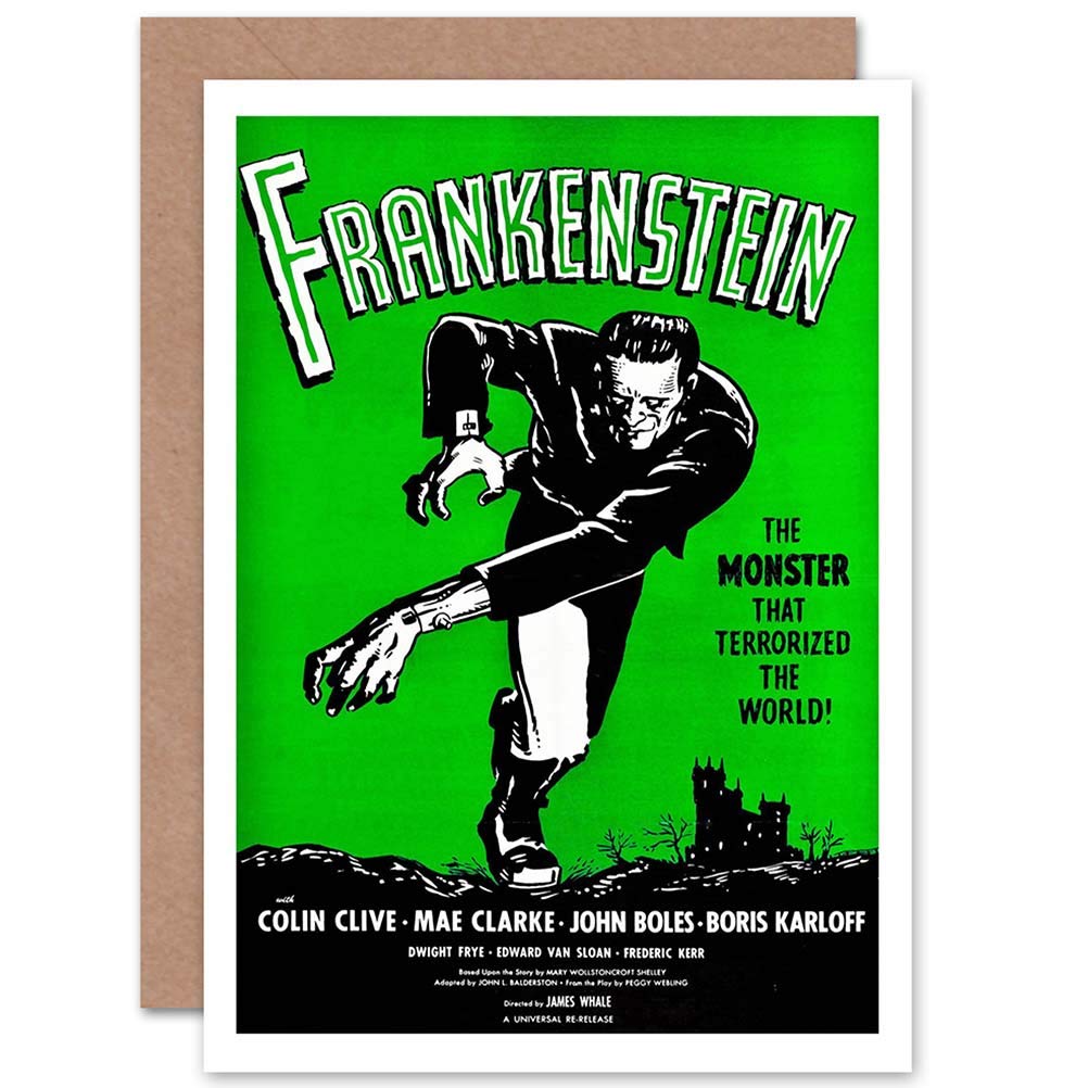 Wee Blue Coo MOVIE FILM FRANKENSTEIN MONSTER KARLOFF HORROR SHELLEY GREETINGS CARD