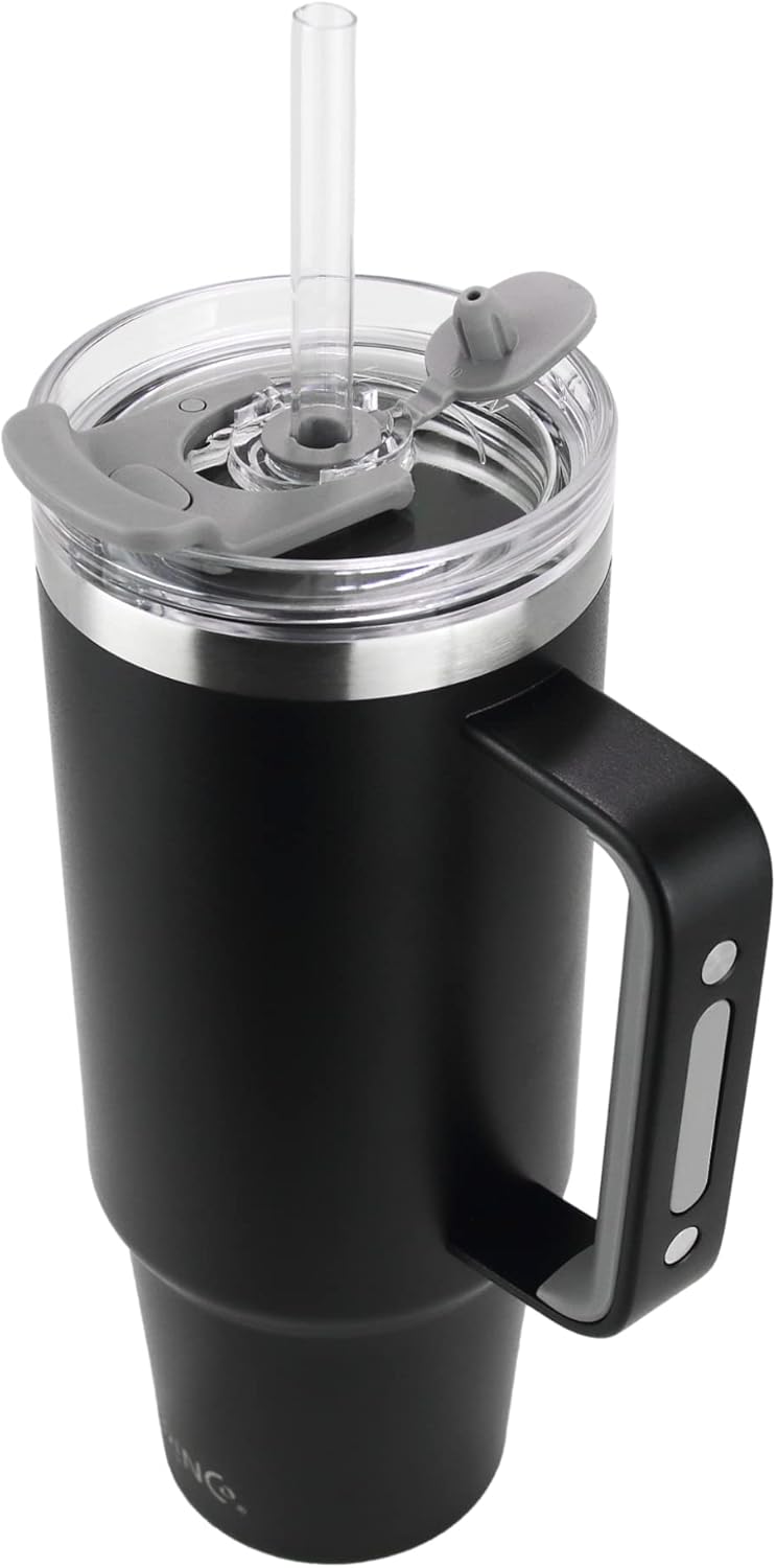 Drinco 40oz 30 oz Tumbler with Handle, Straw Lid, Insulated Stainless Steel Travel Mug Water Bottle Ice Coffee Cup For Cold and Hot, BigSur (40oz Black) - Image 3