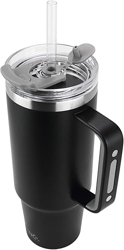 Miniatura 8 de Drinco BigSur - Vaso de 40 onzas y 30 onzas con asa, tapa con pajilla, taza de viaje de acero inoxidable aislada para agua fría y caliente, 40