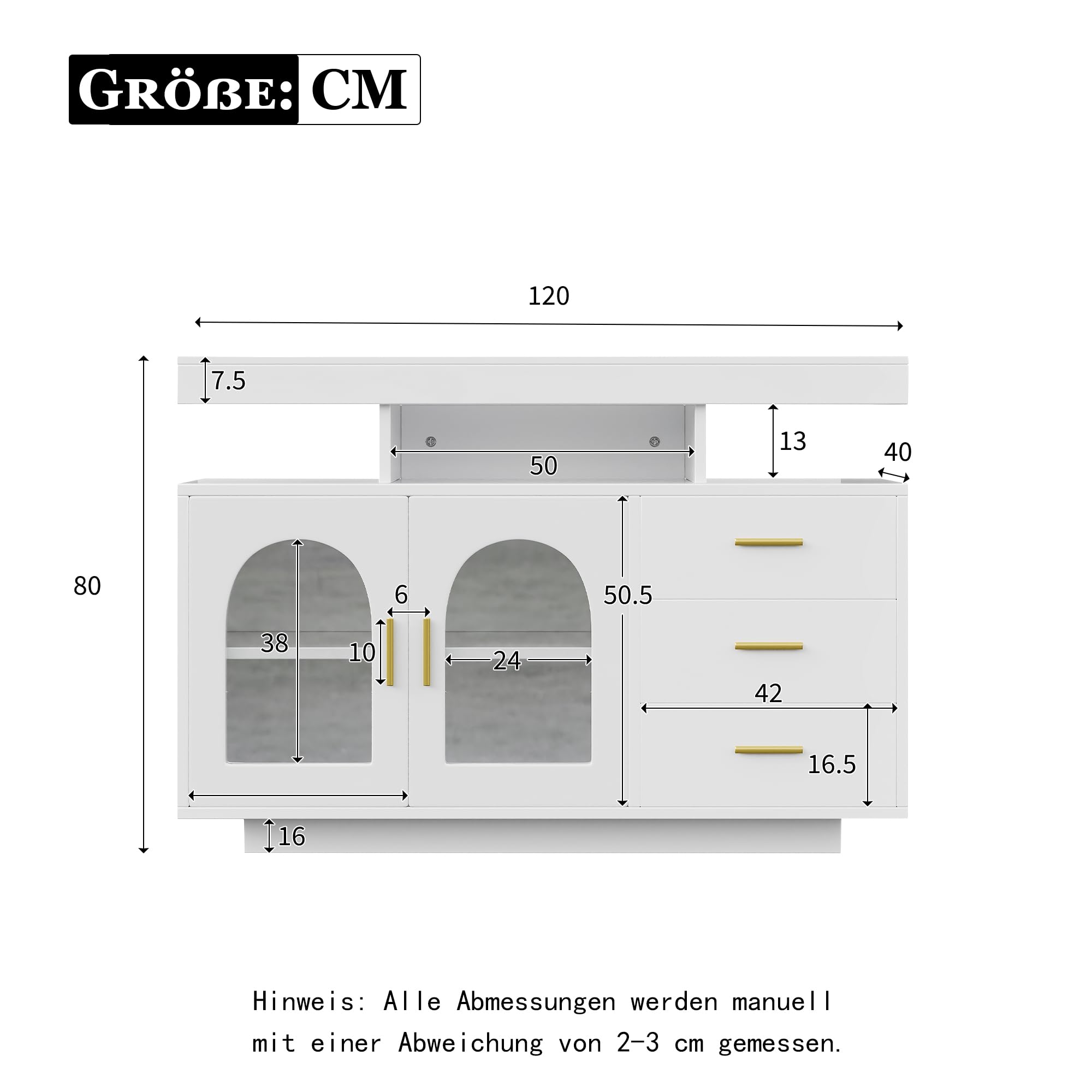 Azkoeesy Sideboard Mit LED-Beleuchtung - Moderne Kommode 140cm Weiß Hochglanz Für Wohnzimmer
