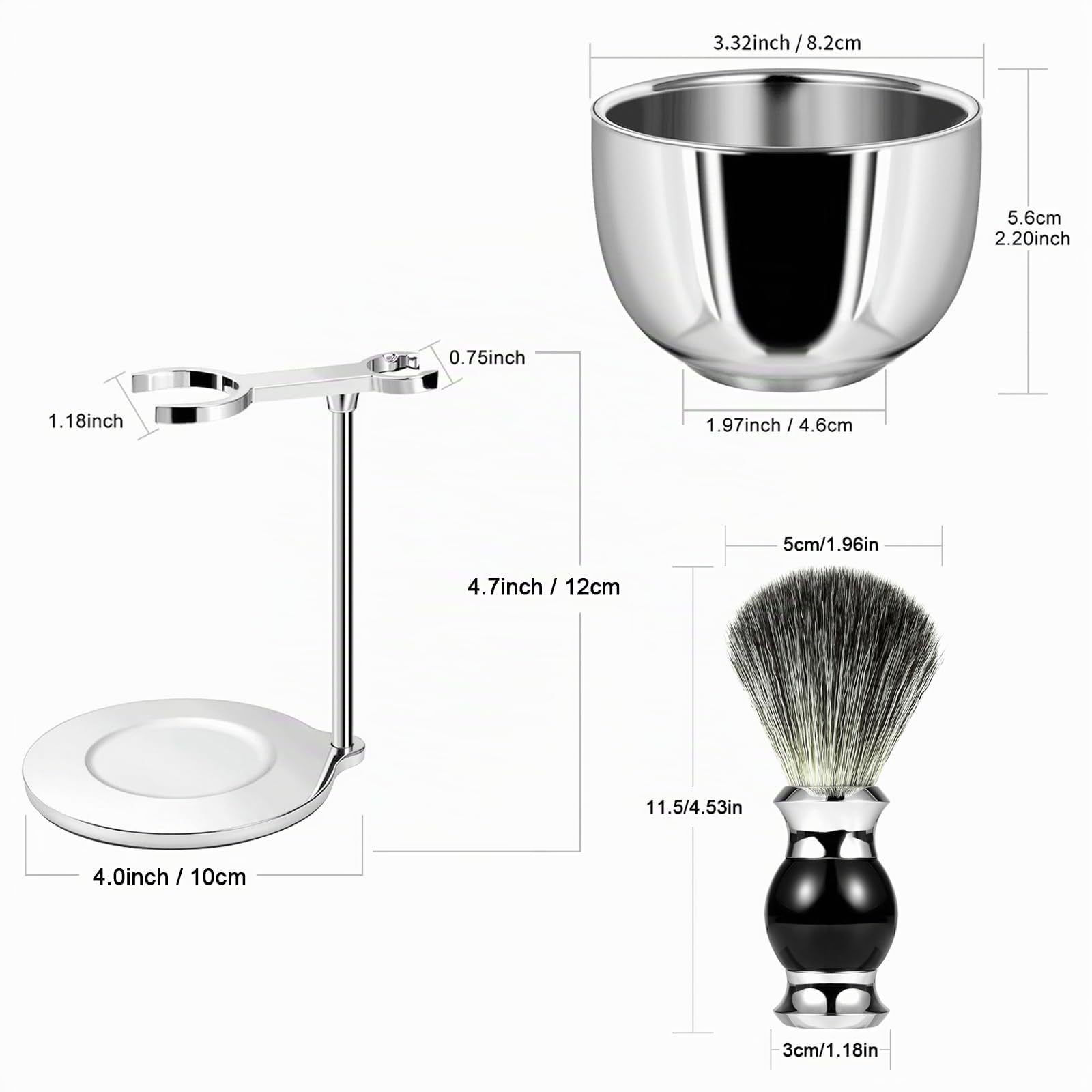 GRUTTI 3 in 1 Premium Rasierpinsel-Set, Sicherheits-Rasierhalter, Pinselhalter, Rasierpinsel aus Dachshaarimitat, Rasierschale aus Edelstahl, Herren-Rasier-Geschenkset – Herren-Rasierhalter-Set