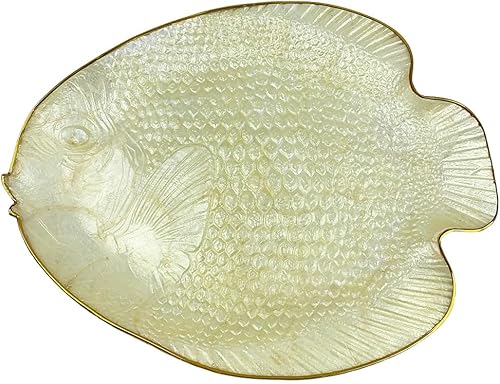 1 bandeja de diseño de peces Capiz Shells, platos decorativos para decoración del hogar temática de playa costera de 15 pulgadas