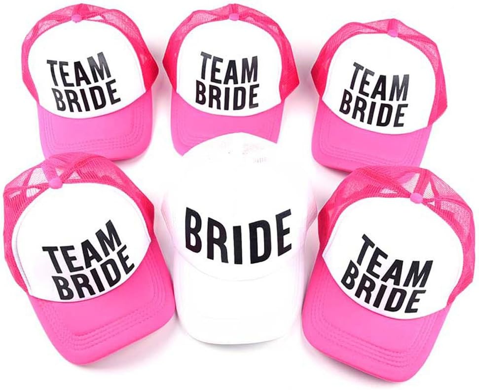 6 Pack Pink Team Bride Baseball Hats Bachelorette Party Bridal Wedding Shower Mesh Caps for Women Girls
