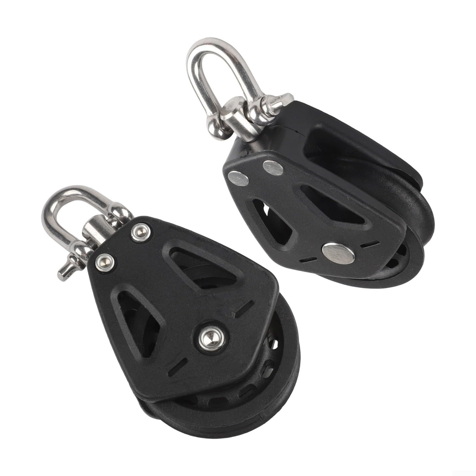 2 bozzelli singoli in nylon resistente con sistema di cuscinetti per una rotazione fluida, progettati per applicazioni marine e barche a vela, supporta linee fino a 10 mm e capacità di carico 460 kg