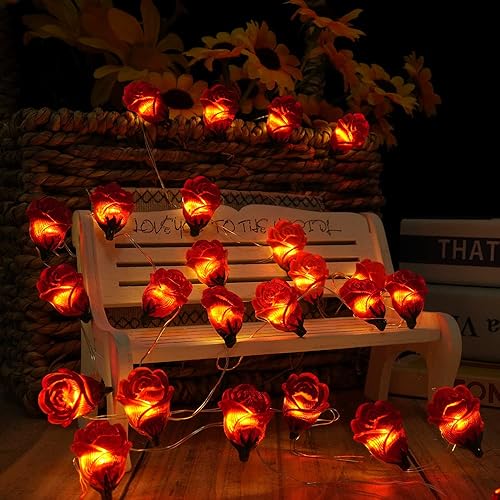 Miniatura 1 de Cynzia Guirnalda de 40 luces LED de rosas de 13 pies, funciona con pilas, decoración romántica para el día de San Valentín, luces decorativas para