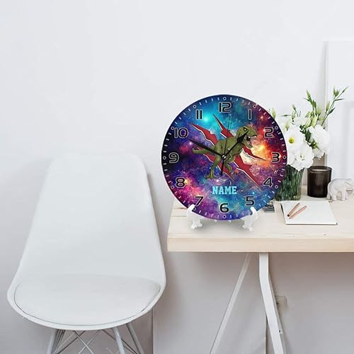 Miniatura 4 de SUQINFA Reloj de pared de dinosaurio con garra de galaxia personalizado para habitación de niños, reloj de pared personalizado con nombre de niño,