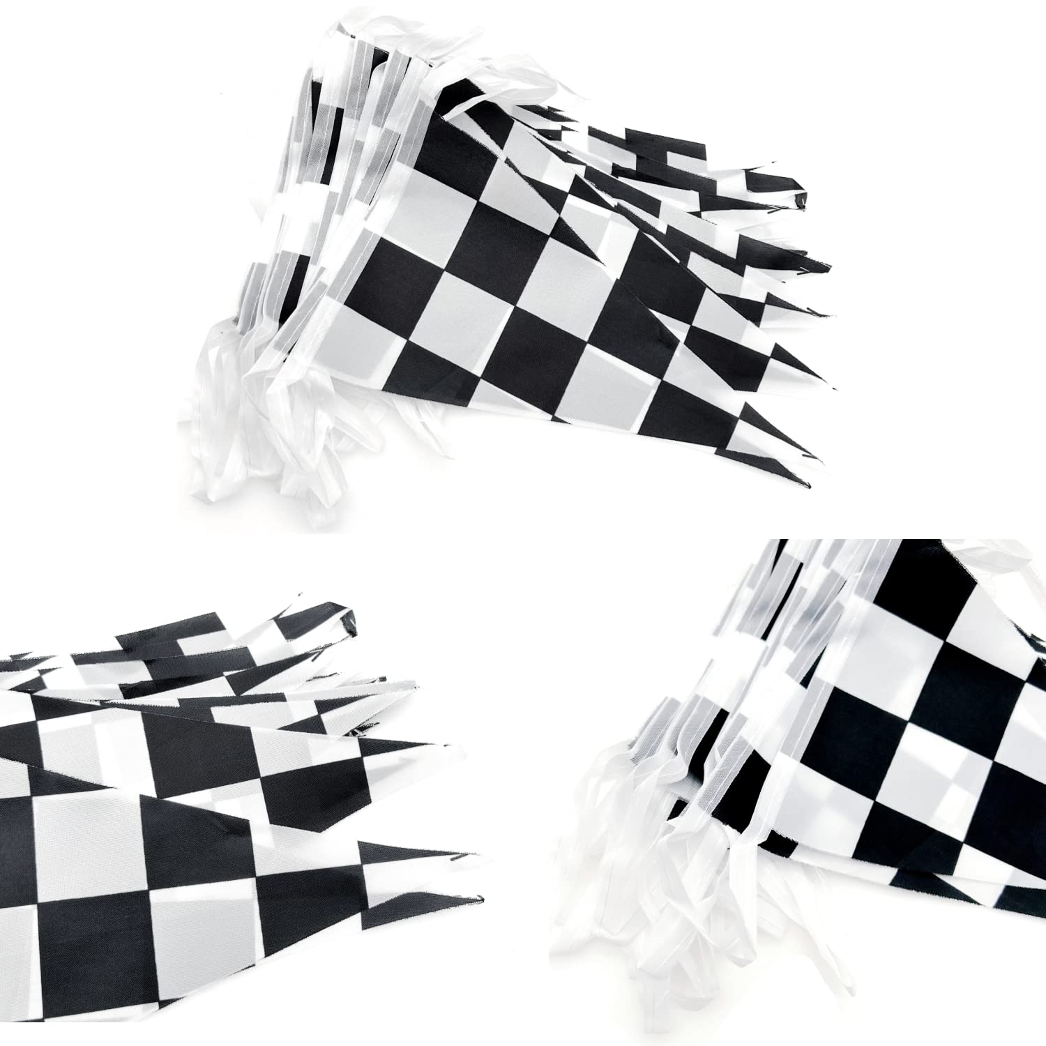 Rennflaggen Wimpelkette – 10 Meter, 38 Schwarz-weiße Dreiecksflaggen Aus Polyester, Für Rennwagen-Party & Motorsport-Deko
