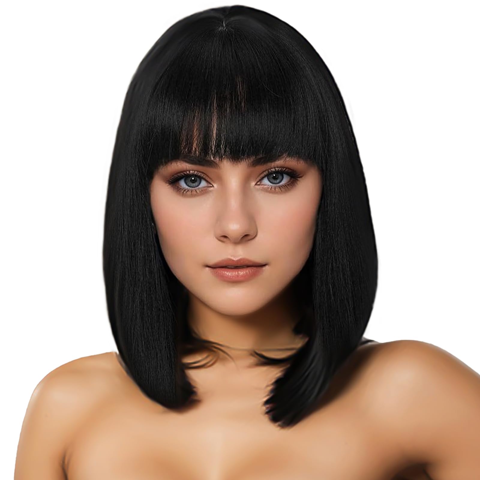 HTTDSLF Schwarz Blonde Bob, Kurze Schwarz Bob Perücke mit Pony, Synthetische Perücke für Frauen, Perücken Cosplay Kostüm Charmante Perücke für Tägliche Karneval Fasching Halloween