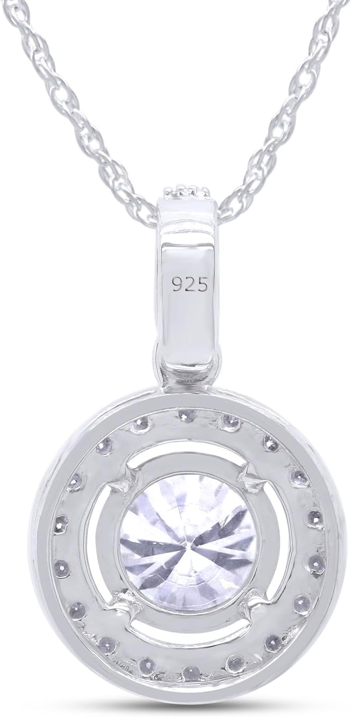 SAVEARTH DIAMONDS 14K Gold Over Sterling Silver Center 6.5MM Moissanite Diamond Pendant Necklace for Her | Solitaire Pendant Necklace | Moissanite Diamond Halo Necklace for Women (1.30 Cttw)