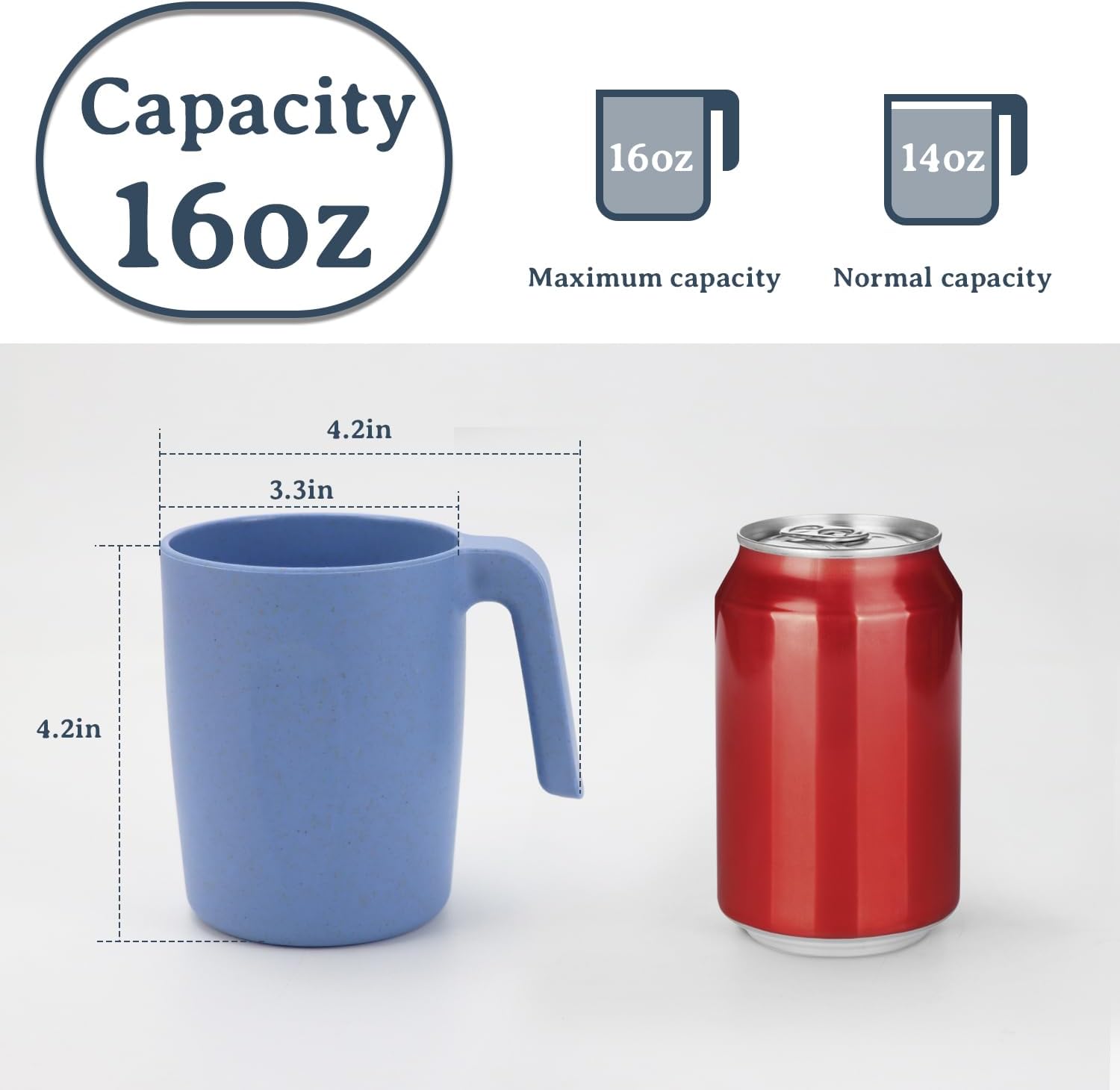 Wrova 16oz Wheat Straw Cups with handles set of 6-Plastic Cups Reusable-Unbreakable Kids Mugs-Dishwasher Safe & Microwave Safe-Ideal Plastic Mugs for Tea,Coffee,Camping,RV-Sky Blue - Image 2