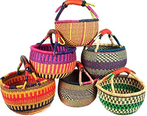XL Bolga African Bolga Basket Fair Trade Ghana Baskets toys Egg baskets -17"-18" Across (COLORS VARY) 1 EA