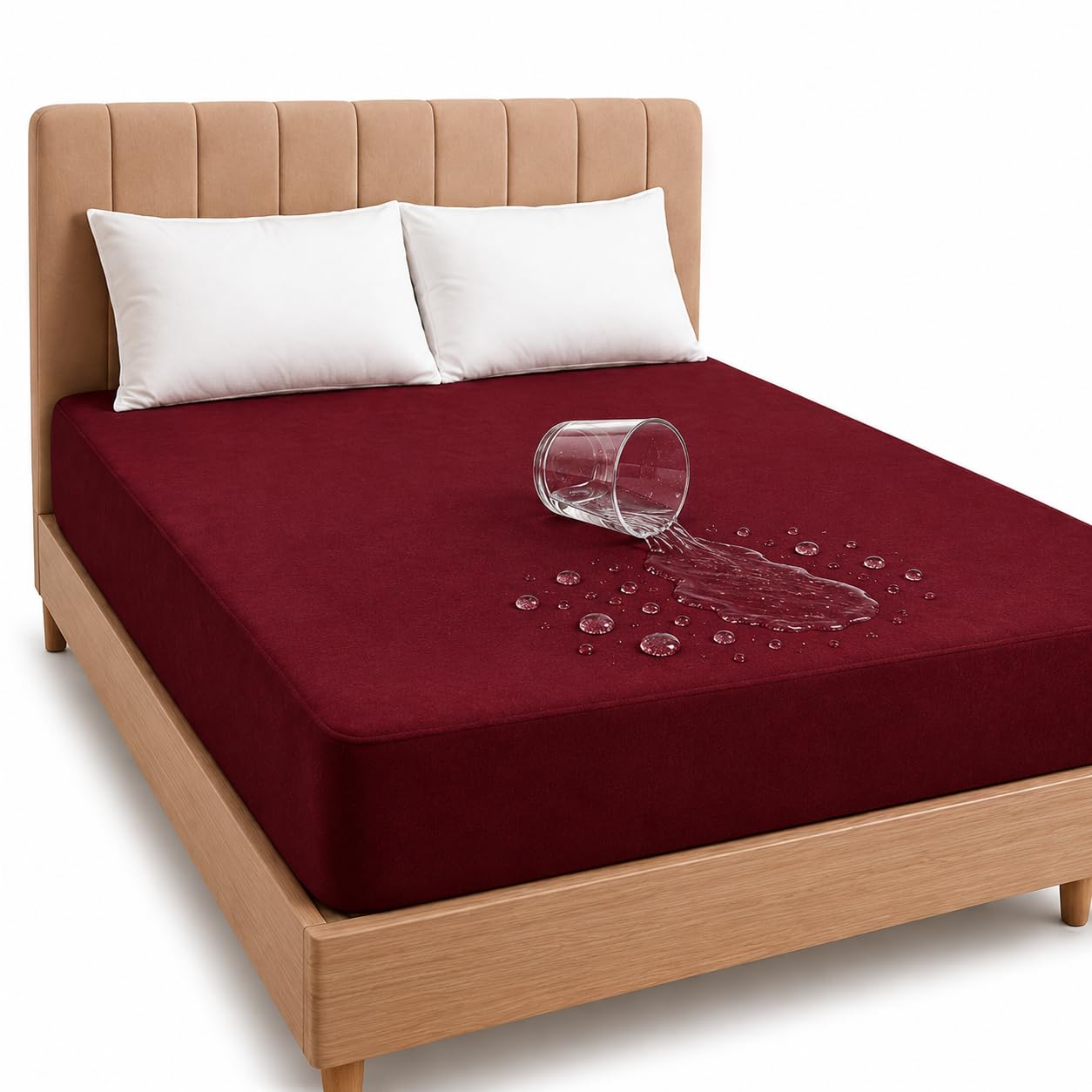 RESTIFY 100% Waterproof King Size Mattress Protector 72x72 Inch 6x6 Ft Fits Upto 10 Inch Mattress | Premium Terry Cotton Breathable Bed Protector | Mattress Cover for Double Bed | Wine