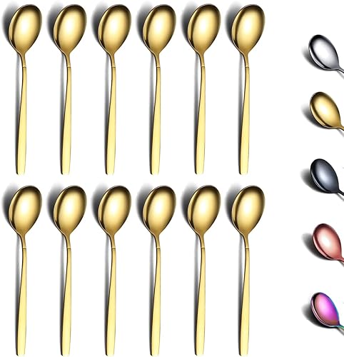 Berglander - Juego de 12 cucharas de té (6.3in, 6.3in, 12 unidades, acero inoxidable, titanio, chapado en oro, cuchara de té dorada, cuchara de