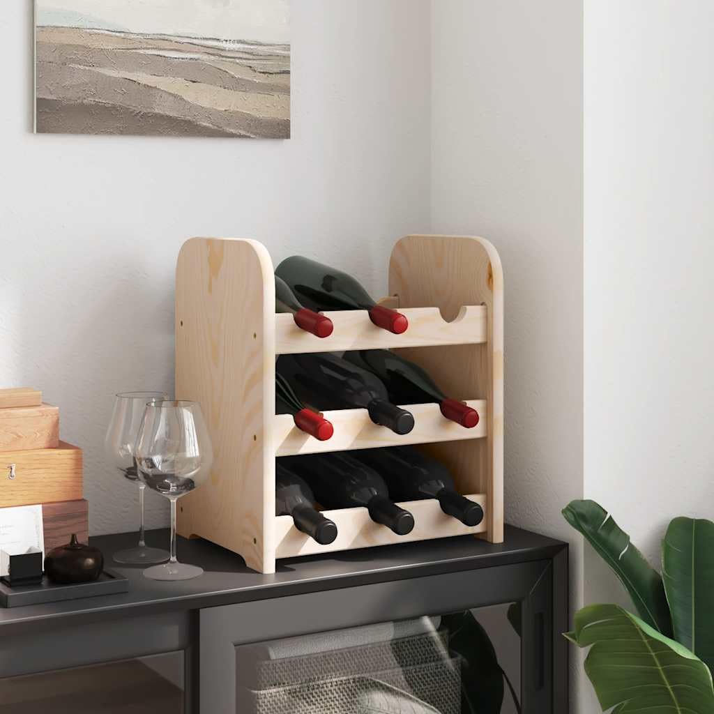 Weinregal aus massivem Kiefernholz 33x25x37 cm mit 3 Ebenen für 9 Flaschen, Flaschenhalter und Lagerung, Küchenregal für Esszimmer, Keller, Bar und Speisekammer