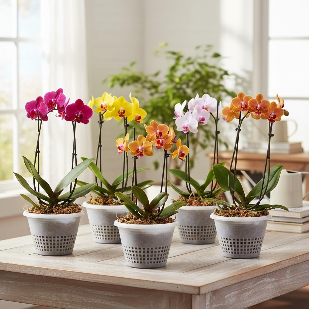 8" Orchid Pots with Holes 5 Pcs Clear Plastic Slotted Pots for Repotting Clear Nursery Pots Net Pots Plastic Flower Plant Pot Indoor Outdoor (White)-image-49