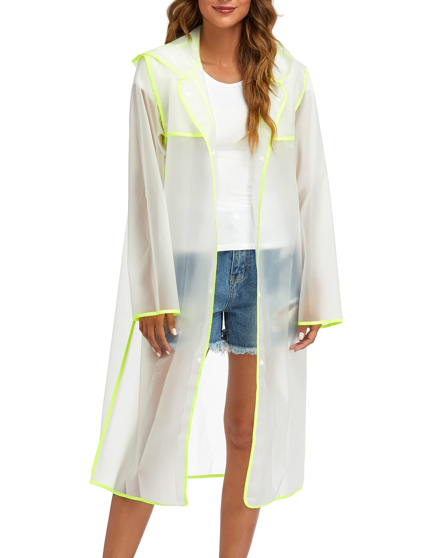 Raincoats for Women Men Reusable Portable Waterproof EVA Long Rain Ponchos with Hoods