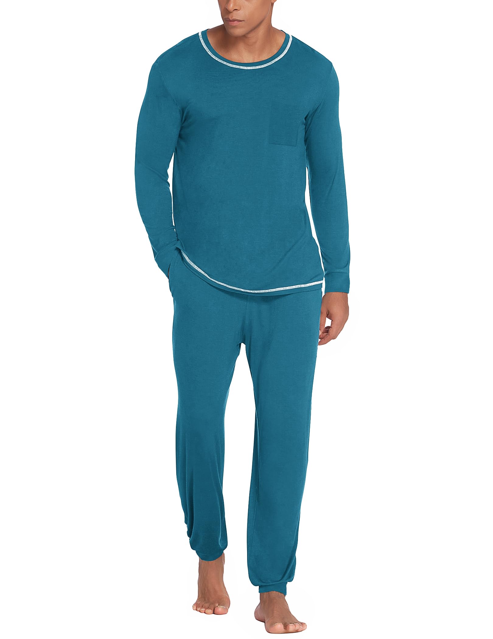 Ekouaer Herenpyjama's, lange pyjama's, nachtkleding, tweedelige pyjama voor mannen, XS-XXXL, blauw, S