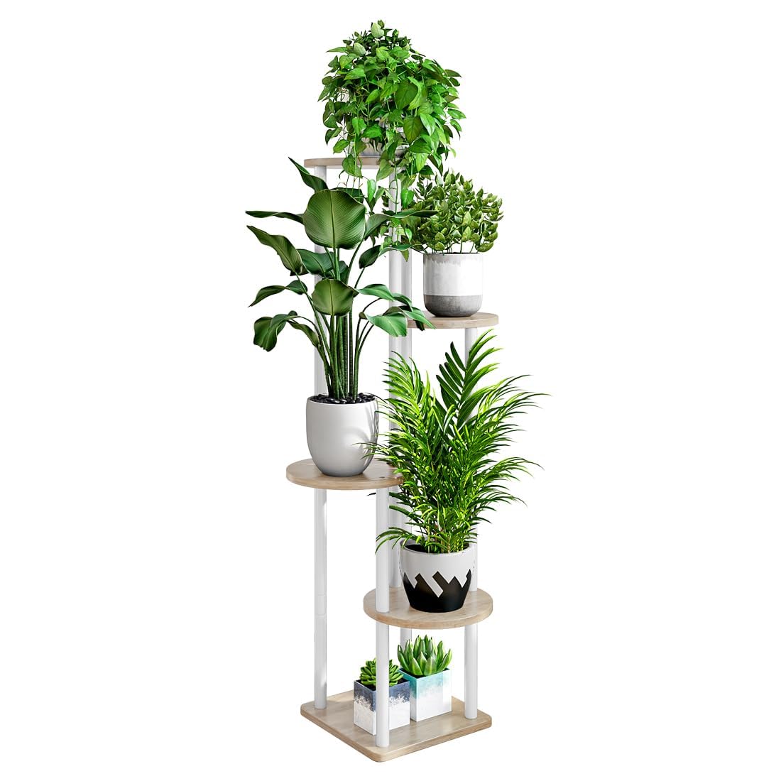 Dazioter Plant Stand Indoor 5 Tier Metal Plant Shelf for Multiple Plants Corner Tall Flower Holders for Living Room Balcony Bedroom Patio Garden (white, 5-tier)