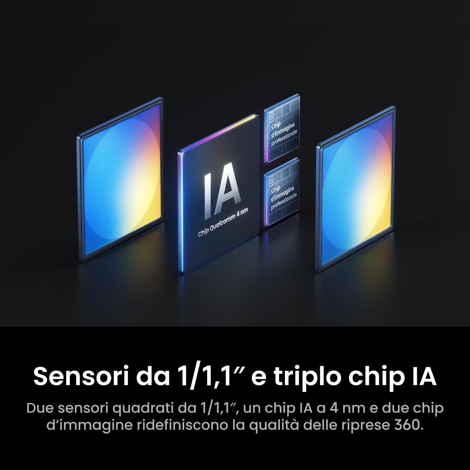 Insta360 X6 - Action cam 360 8K con sensori da 1/1,1″, Nero notte | Videocamera, doppio sensore quadrato personalizzato da 1/1,1″, triplo chip IA, lenti sostituibili 2.0, 140 min di video in 8K