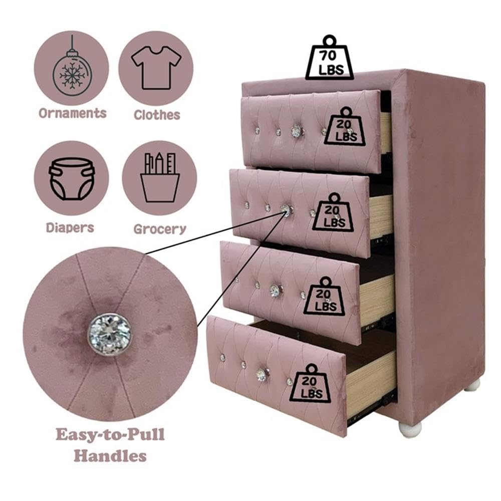 Condition photo showing New/Like New for acme reggie chest in pink fabric