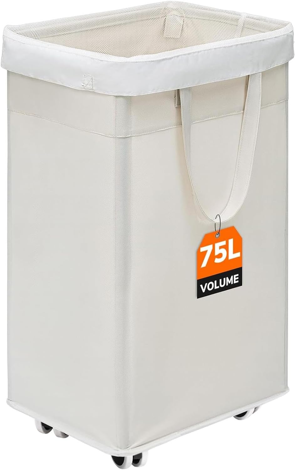 CHICVITA Collapsible Laundry Hamper on Wheels, 75L Clothes Laundry Basket with Removable Wash Bag for Dorms, Clothes Hamper with Handles, White