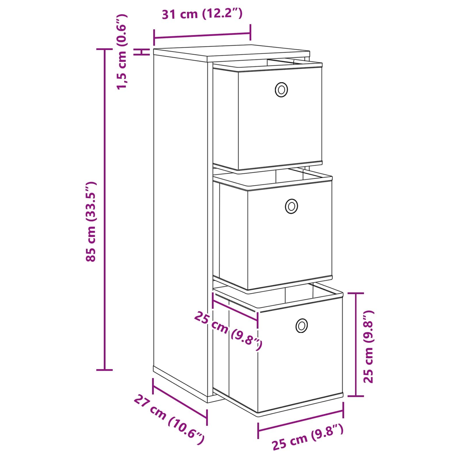 Sonoma komoda z 3 szufladami, szara, 30,5 x 27 x 84,5 cm, uniwersalna komoda do salonu, jadalni, korytarza i biura, z miejscem do przechowywania, półką i stabilnym materiałem drewnopochodnym