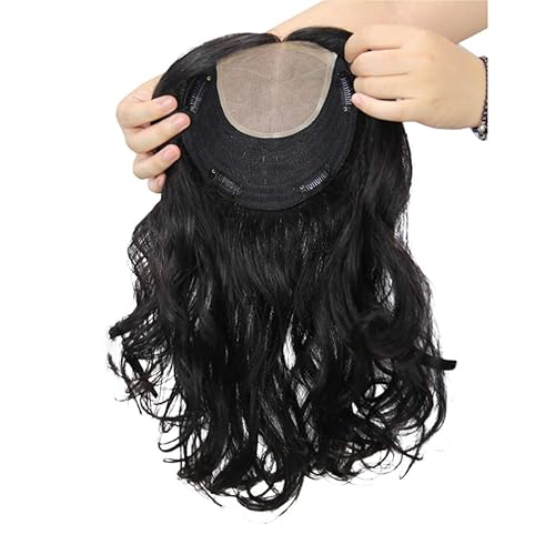 Extensiones de cabello humano ondulado con clip para mujer, 6.3 x 6 pulgadas, base de seda gruesa para cabello fino, con flequillo, 12 pulgadas,