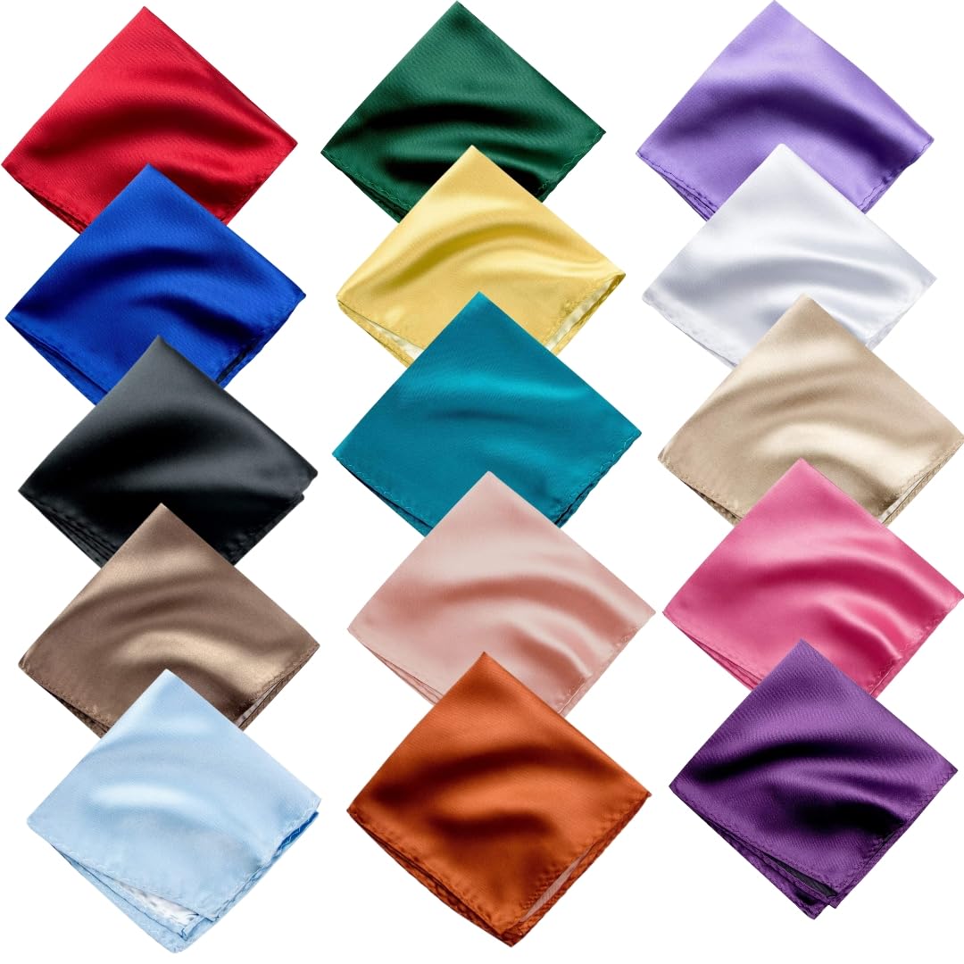Satin Pocket Square for Men | Wedding Handkerchief for Suits, Blazers & Tuxedo | Men's Pocket Square Combo (Pack of 15) (Multicolor)