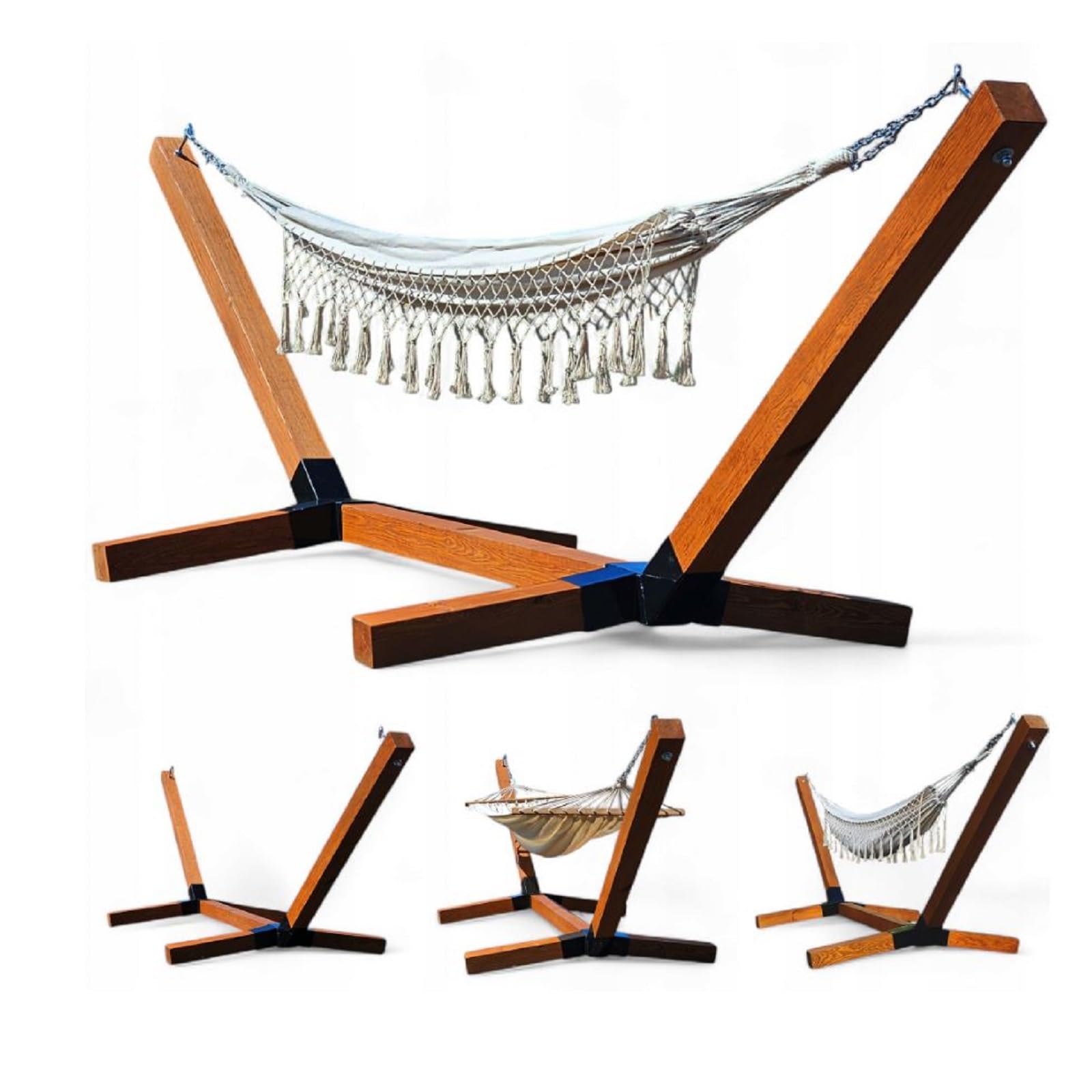 QLS Telaio per amaca in legno XXL 350 cm resistente alle intemperie fino a 350 kg per esterni