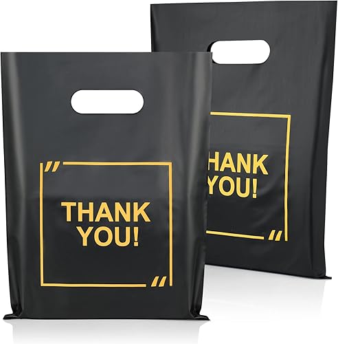 Paquete de 50 bolsas de plástico troqueladas con logotipo de agradecimiento de 9 x 12 pulgadas, bolsas de mercancía extragruesas, brillantes y