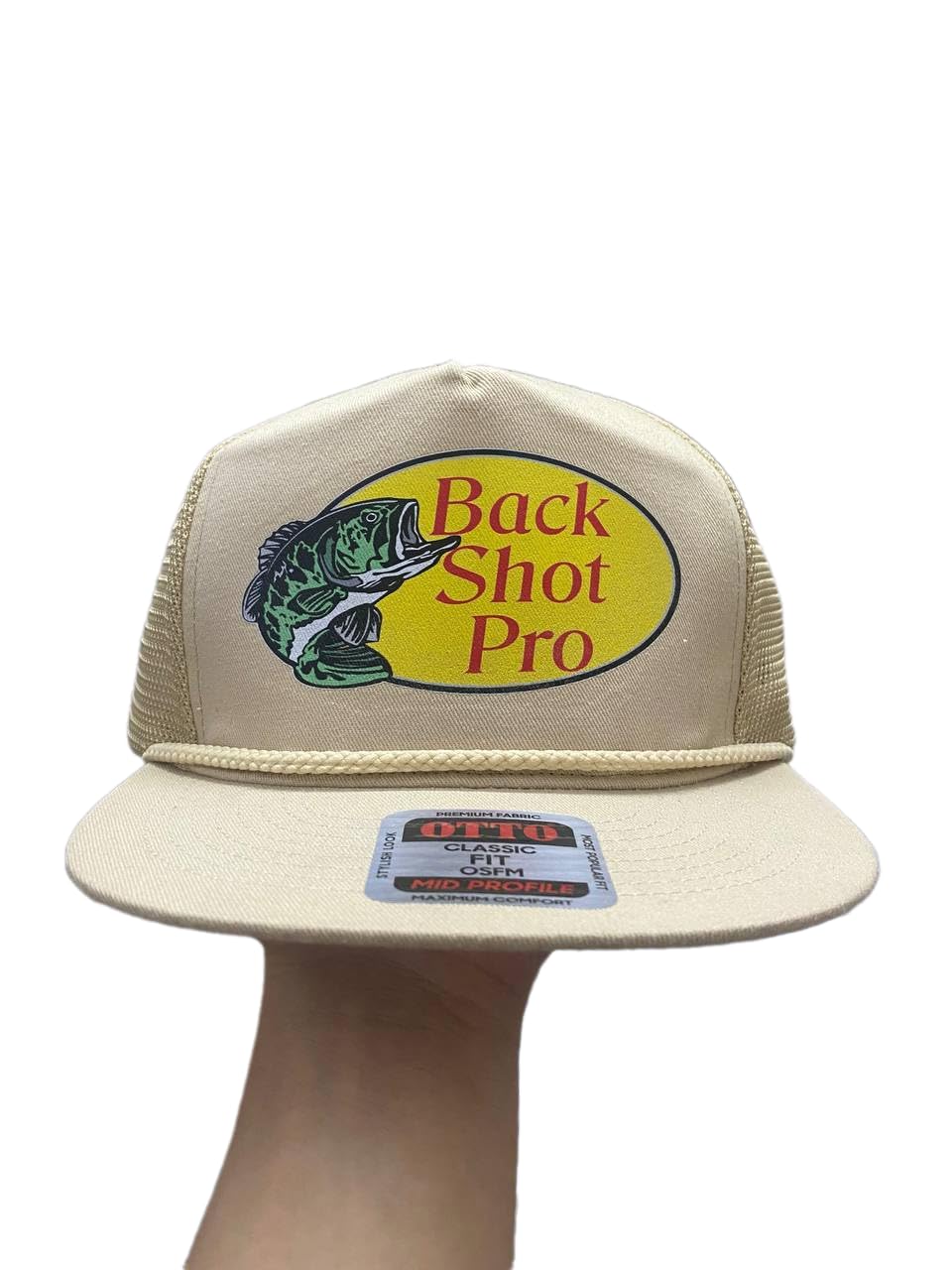 Back Shot Pro Trucker Hat, Beige and Forest Green, Adjustable Snapback Cap (Begie)