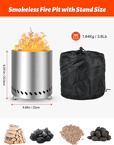 Miniatura 2 de Pozo de fuego sin humo, 9.25 x 8.66 pulgadas, mini hoguera de acero inoxidable sin humo por pellets o madera sin humo para fogata de campamento