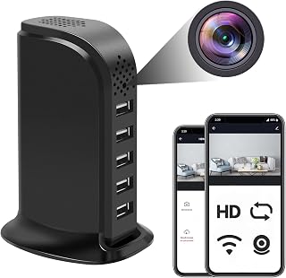 Hidden Camera USB Charger Camera, Spy Camera 5-Port Phone Charger, Security Camera 1080P Video Recording for Home Office, Support iOS/Android APP Remote View, No Audio