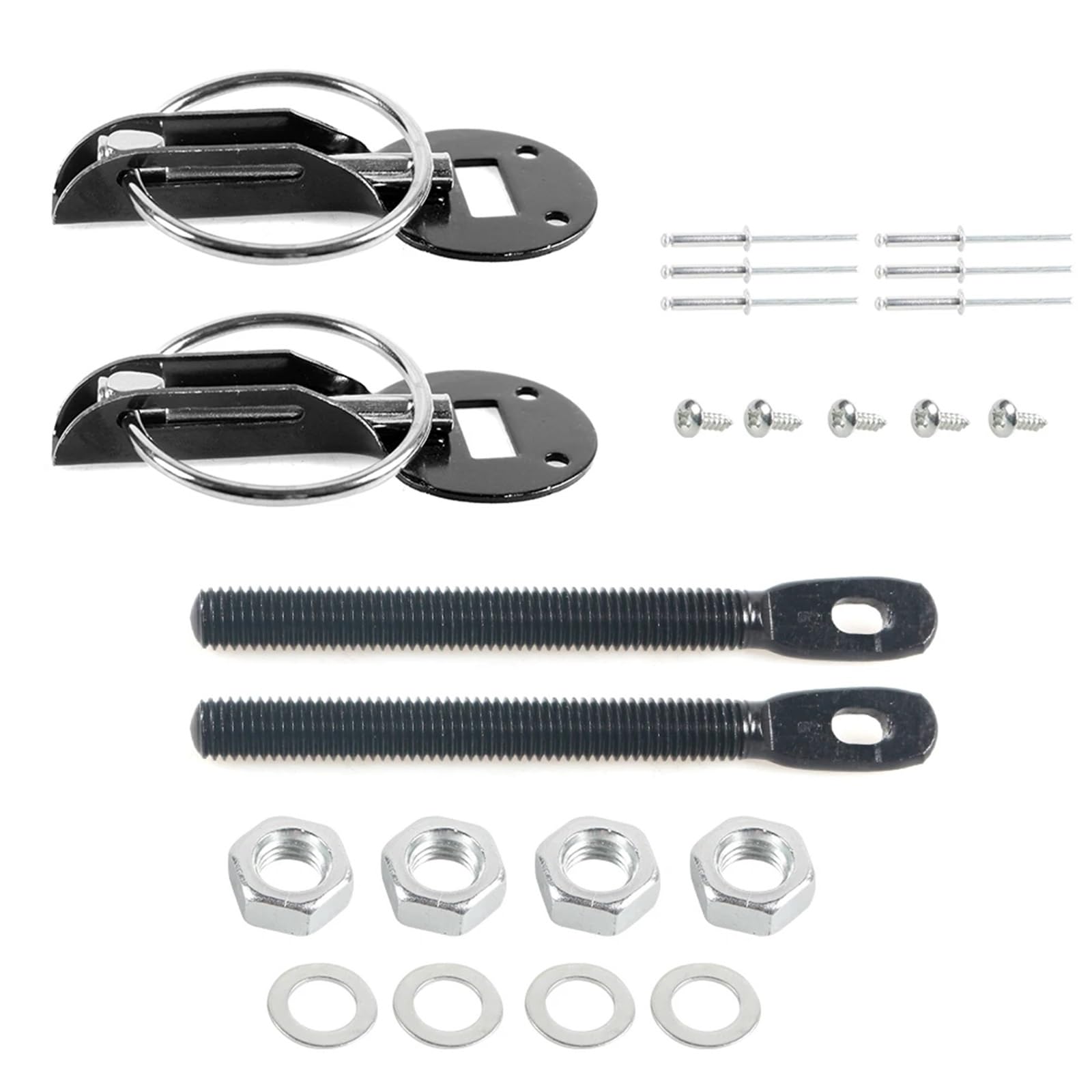 Quick Latch Hood Pins 2-Set Aluminum Hood Lock Pin Kit, Universal Racing Style for Enhanced Security(Black)