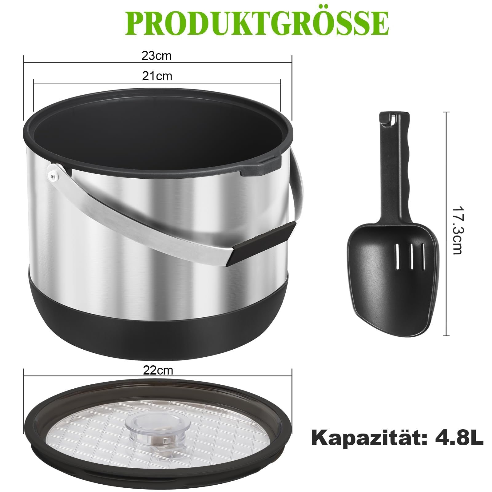 Contenitore per cubetti di ghiaccio da 4,8 l, con coperchio e pala, in acciaio inox, senza BPA, a doppia parete, per cocktail bar e feste