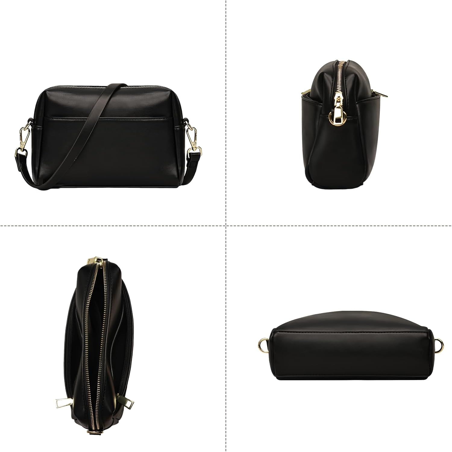 Triple Zip Crossbody Bag for Women - Vegan Leather Camera Purse with Detachable Strap & Organizer Pockets for Travel - Image 7