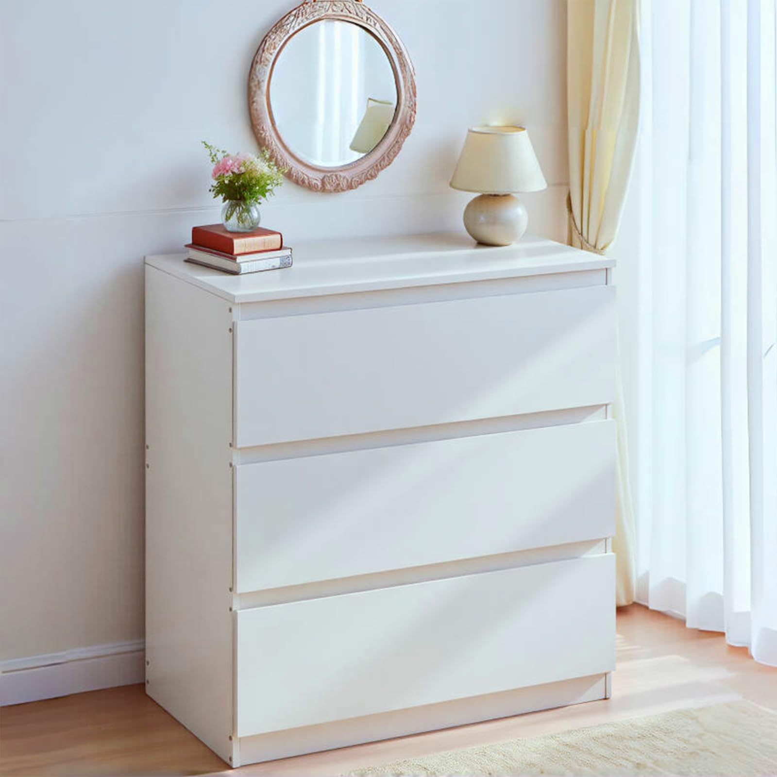 Commode, Armoire, avec 3 tiroirs, Largeur 70 cm, Meuble de Rangement Chambre, adapté pour Salon, Chambre, Chambre d'enfant, Bureau, Blanc, 70cm×40cm×75cm
