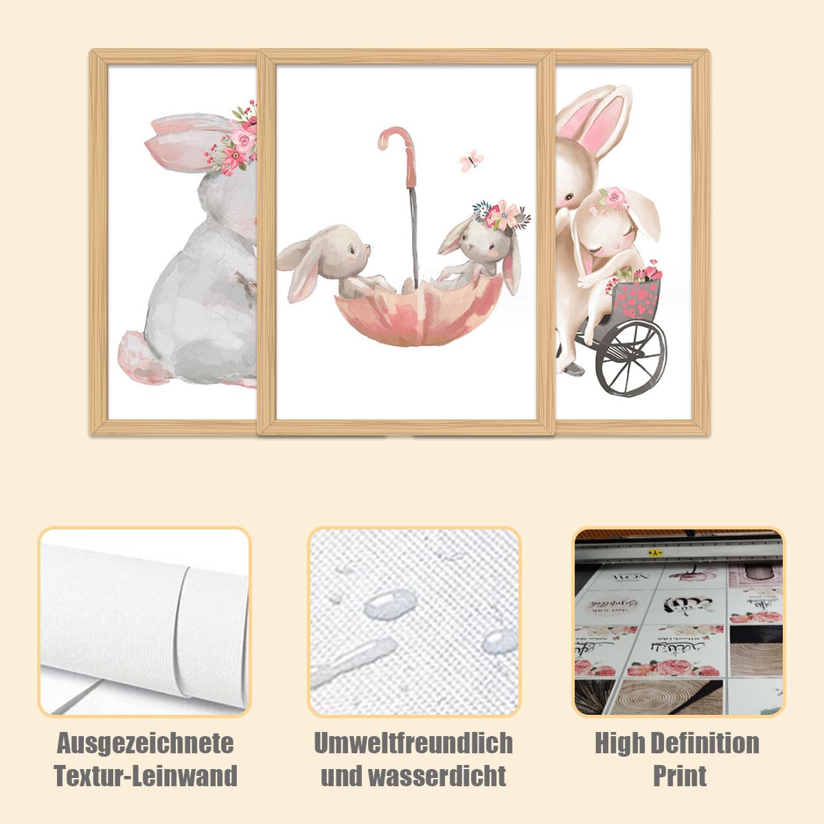 Zamety Set of 3 Cartoon Nursery Prints, A4 Kids Wall Art, Cute Rabbit Kids Posters for Boy Girl Baby Room Bedroom or Playroom - Image 3