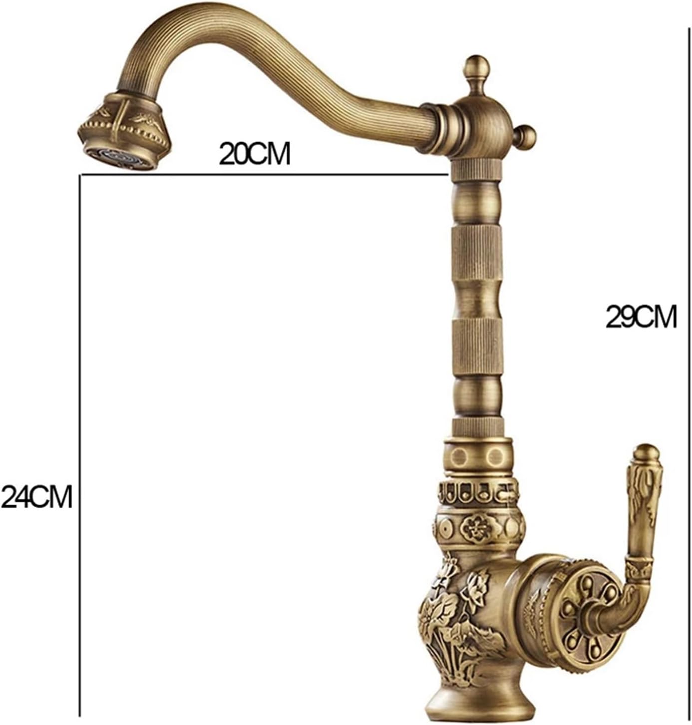 キッチン蛇口 ヴィンテージ アンティーク 温水・冷水 回転式 バスルームシンク 彫刻 洗面台 ミキサータップ 真鍮製 取り付け簡単
