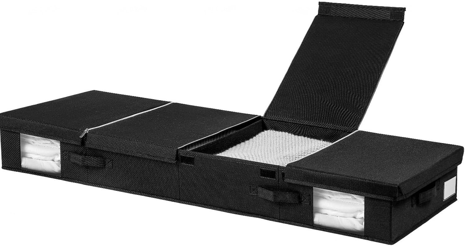 Underbed Storage Container with Lid,Foldable,Under Bed Shoe Storage Organizer with Clear Window,Shoe Storage Bag Drawers for Clothes,Shoes,Toys,Blankets,Large