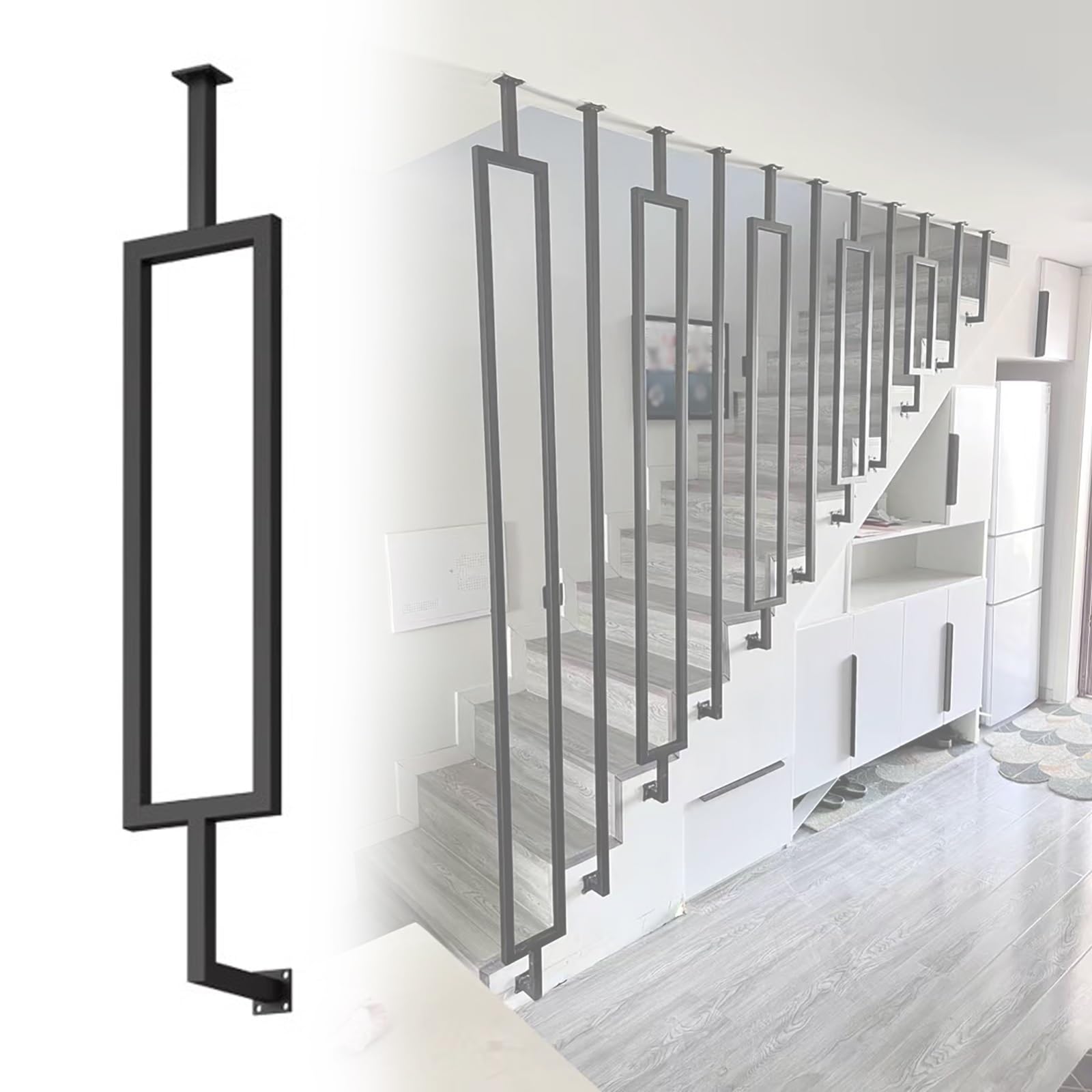 Ejes ajustables de metal negro para renovar porches familiares y escaleras