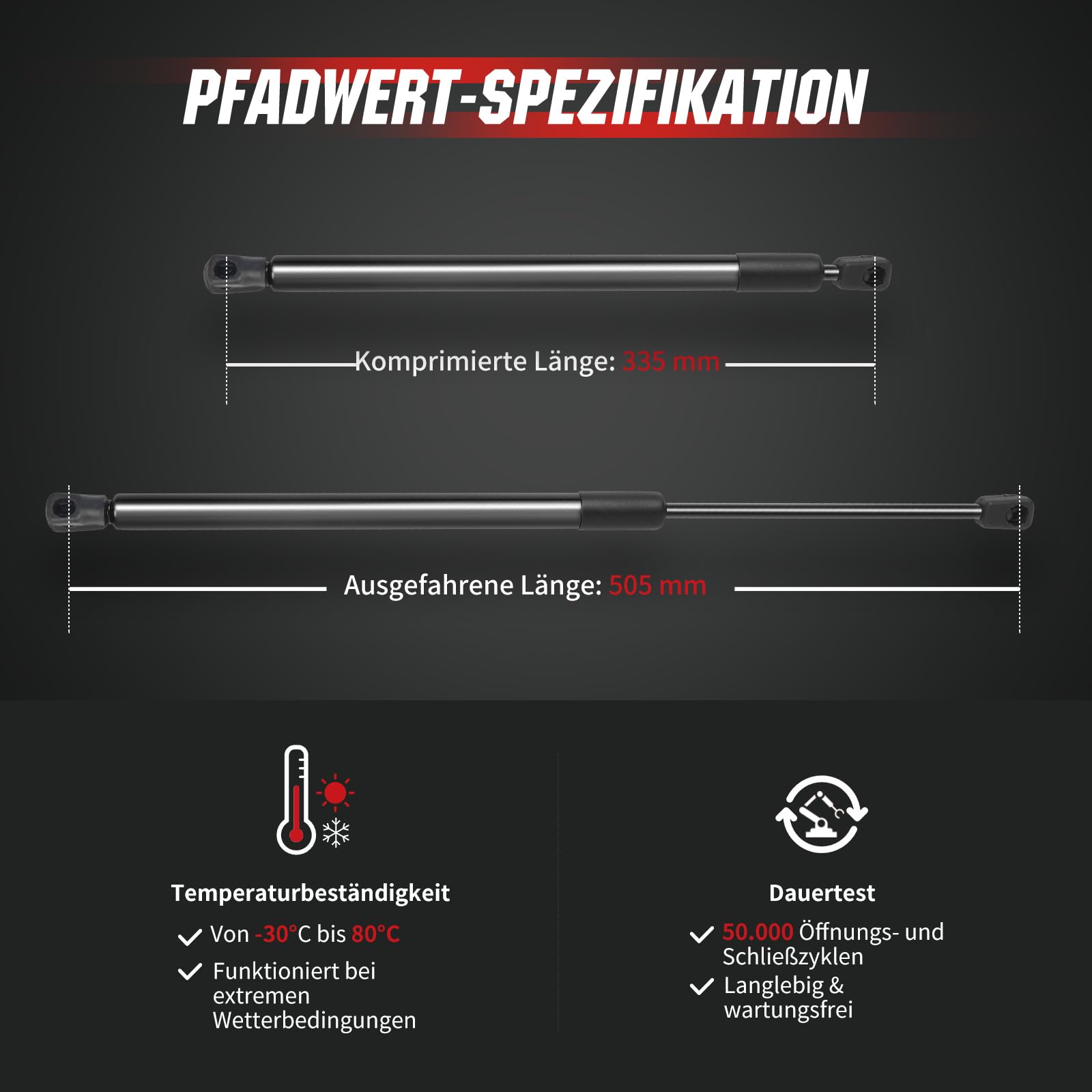 Gasfeder per portellone posteriore compatibile con VW Touran 1T1/1T2 (2003–2010), OTUAYAUTO 2 pezzi ammortizzatori per portellone posteriore – sostituisce 1T0827550C, 1T0827550D, 1T0827550E